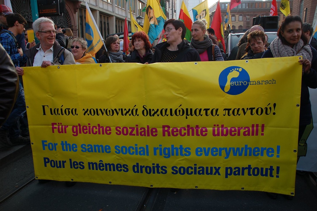 Euromarsch fordert "Gleiche soziale Recht für Alle"